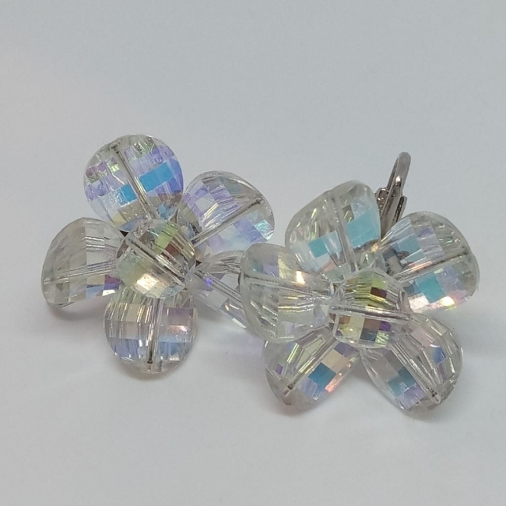 * vintage Laguna AB crystals Flower clip on screwback earrings